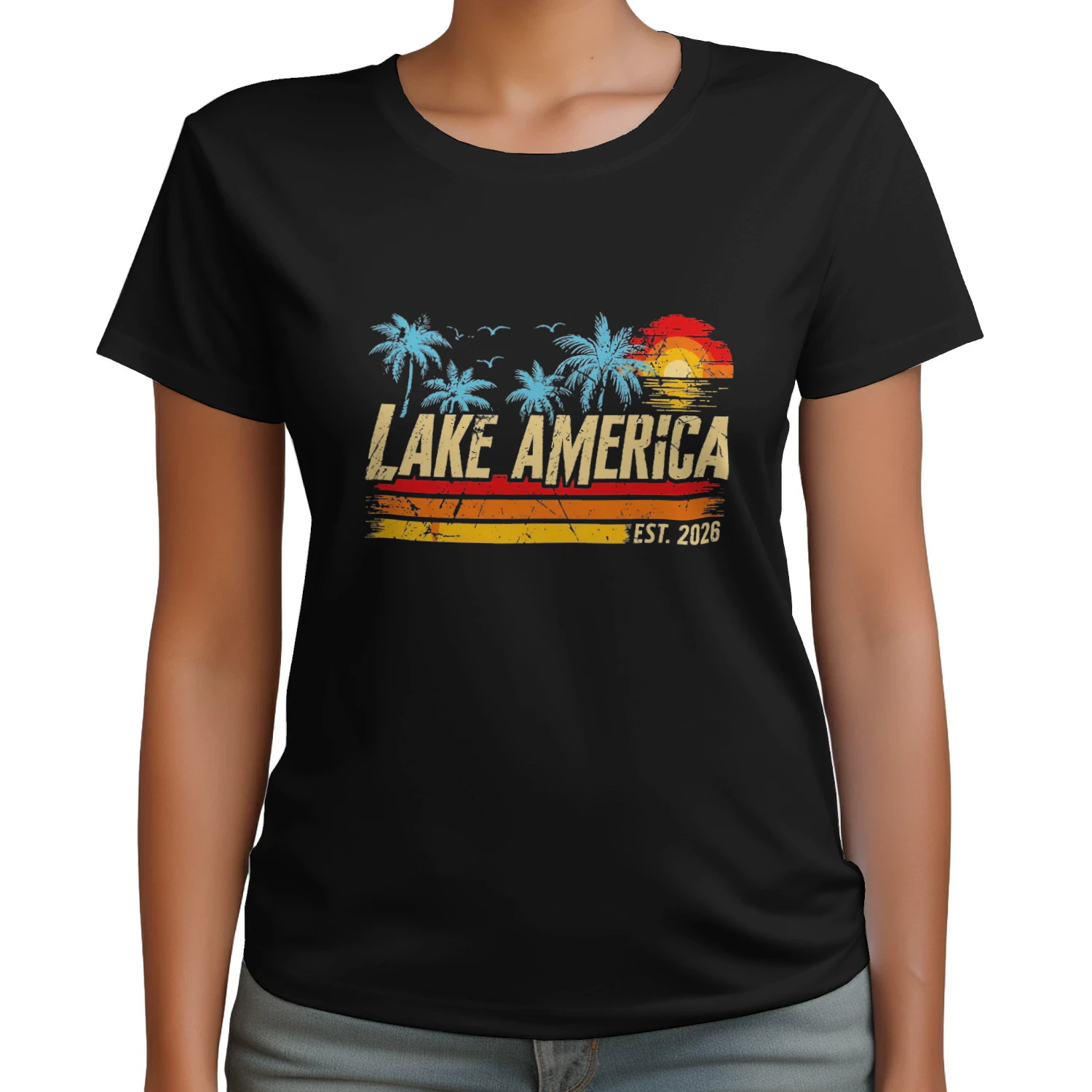 Lake America Est 2026 Vintage Tropical Vacation T-shirt -Lake America Summer Design