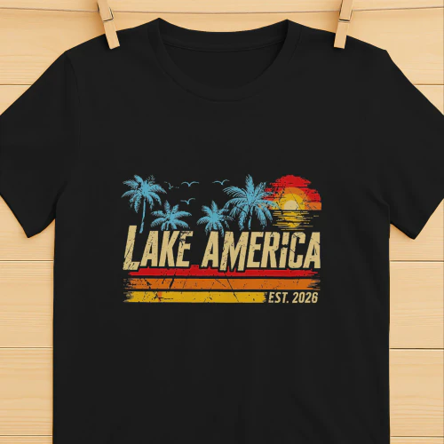 Lake America Est 2026 Vintage Tropical Vacation Shirt -Lake America Summer Design