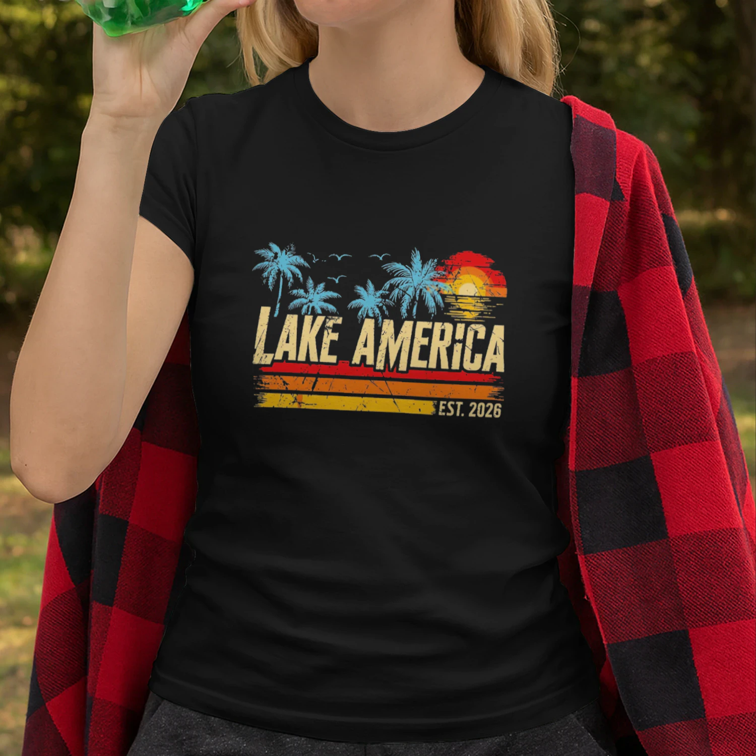 Lake America Est 2026 Vintage Tropical Vacation T-shirt -Lake America Summer Design
