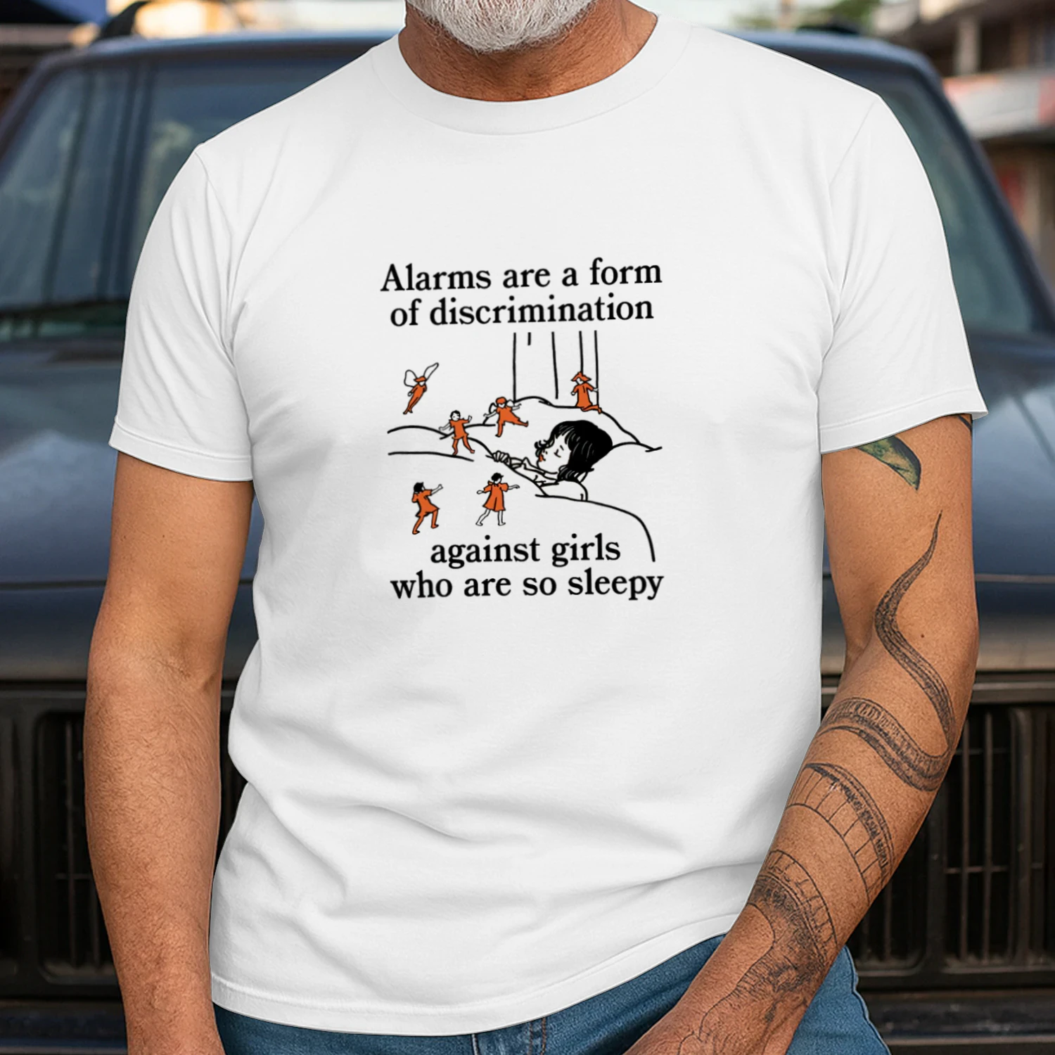Alarms Are A Form Of Discrimination Against Girls Who Are So Sleepy T-shirt  Sleepy Girl Humor Design