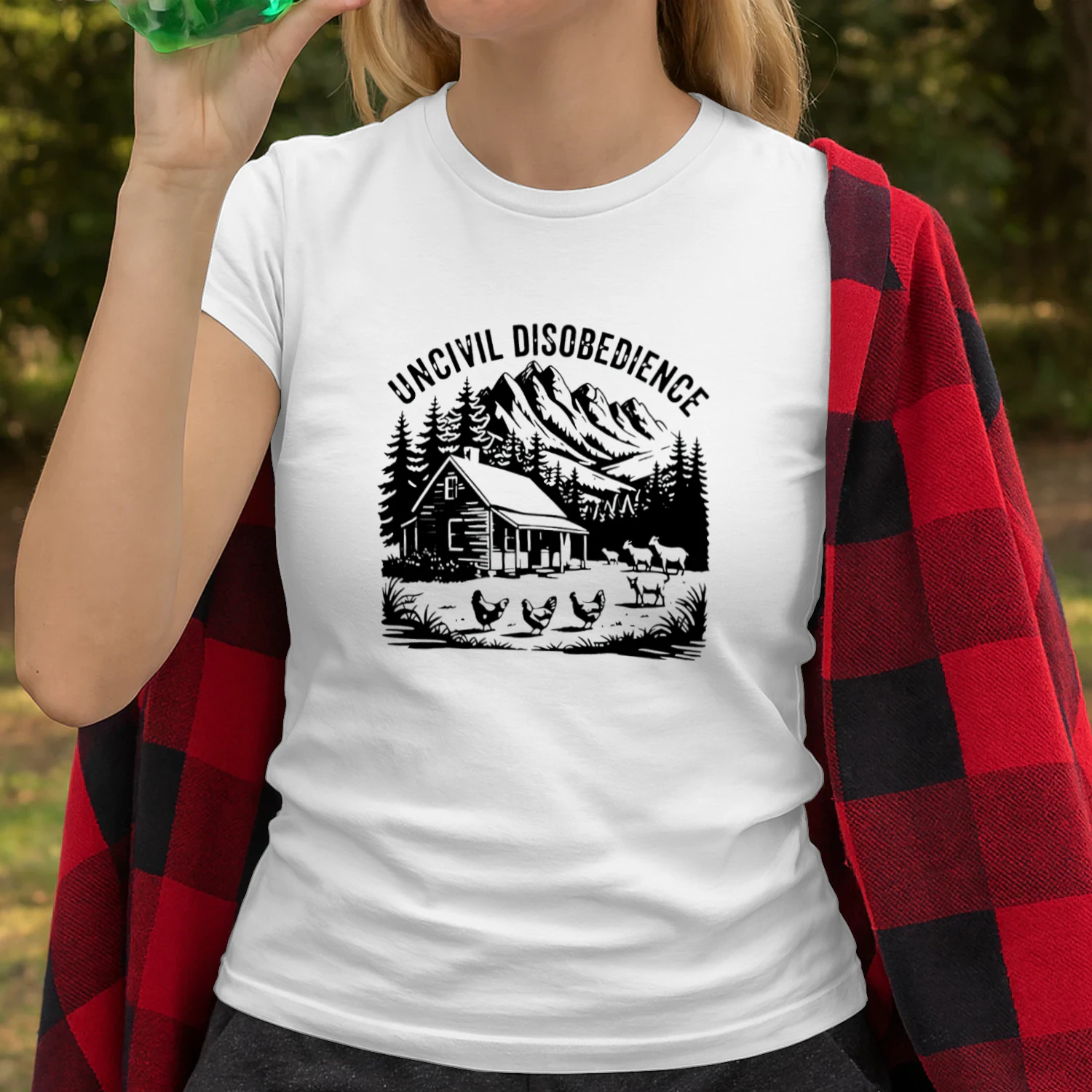Uncivil Disobedience Mountain Cabin With Goats And Chickens T-shirt  Homestead Farm Life Design