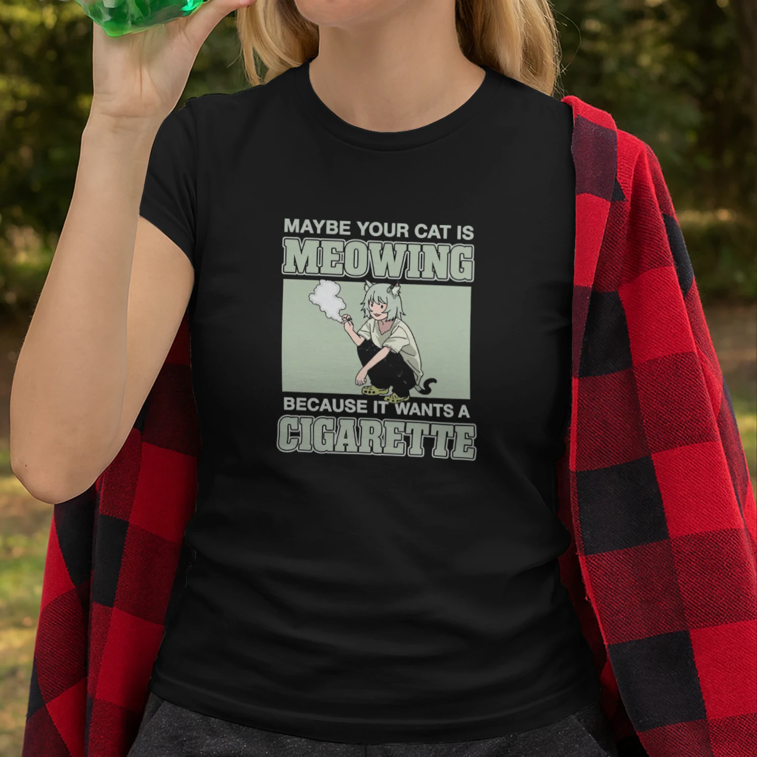 Maybe Your Cat Is Meowing Because It Wants A Cigarette T-shirt  Funny Cat Humor Design