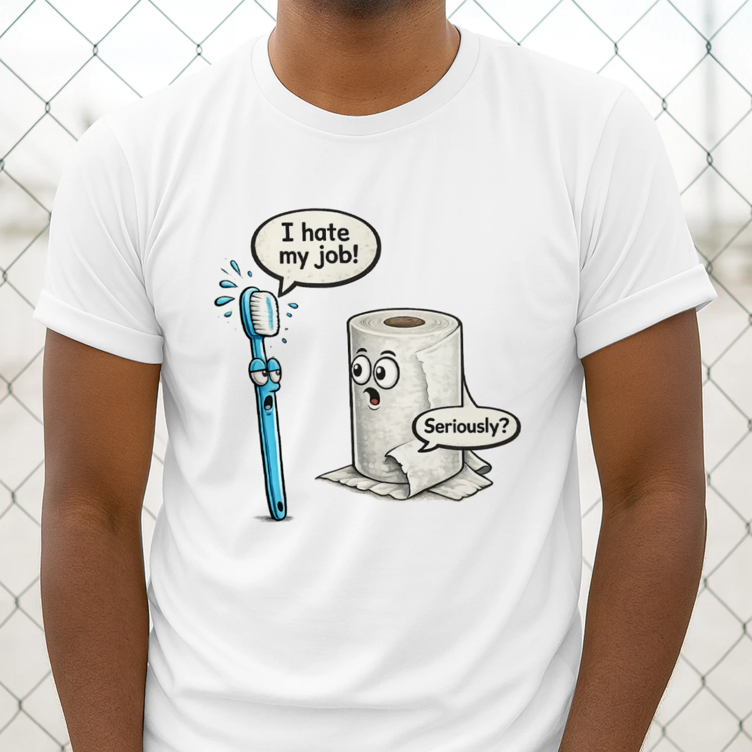 Funny Bathroom Humor Shirt - Toothbrush and Toilet Paper Joke