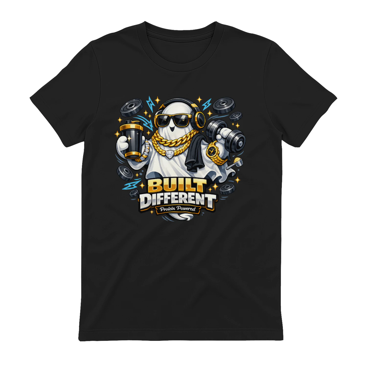 Protein Powered Ghost T-Shirt | Funny Fitness Halloween Graphic Tee