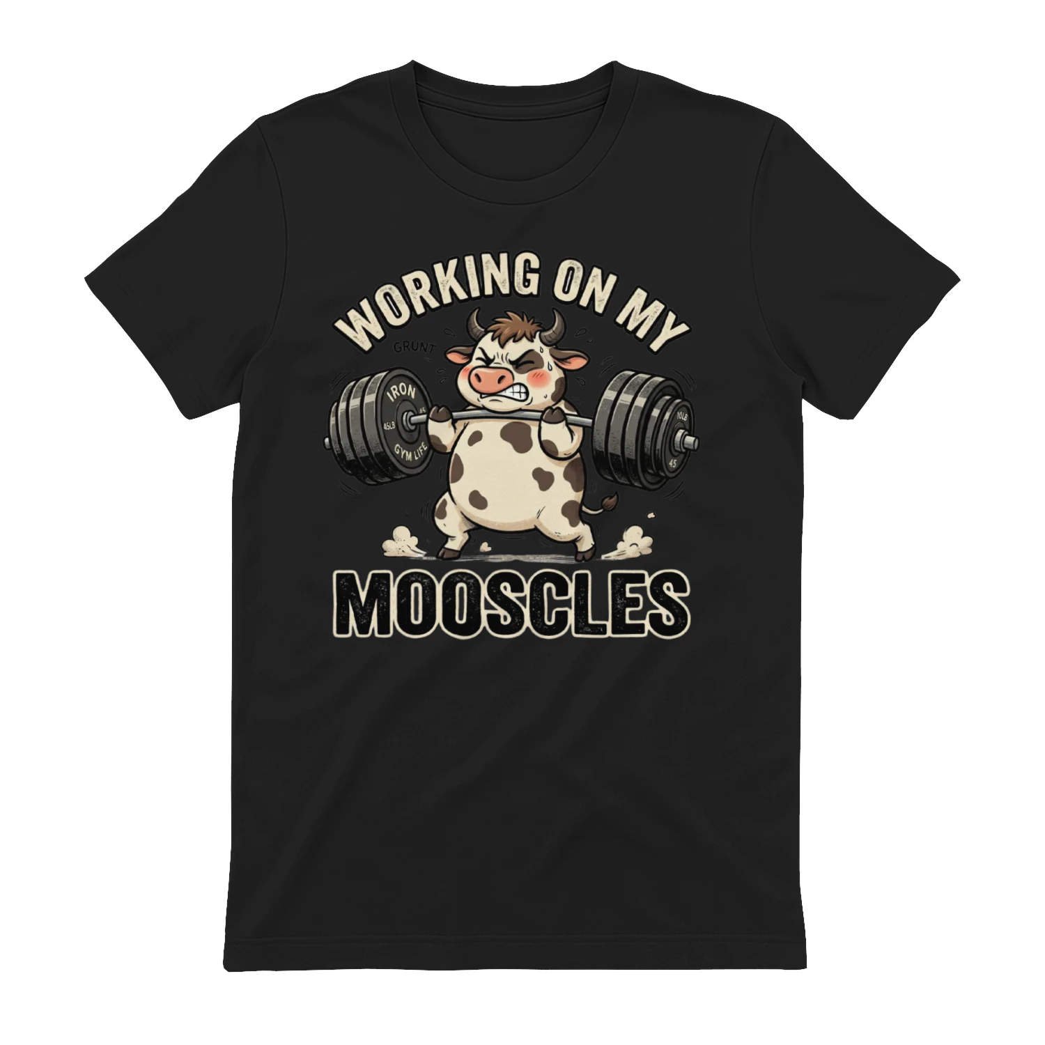 Working On My Mooscles Funny Cow Gym Shirt | Cute Weightlifting Fitness Graphic Tee