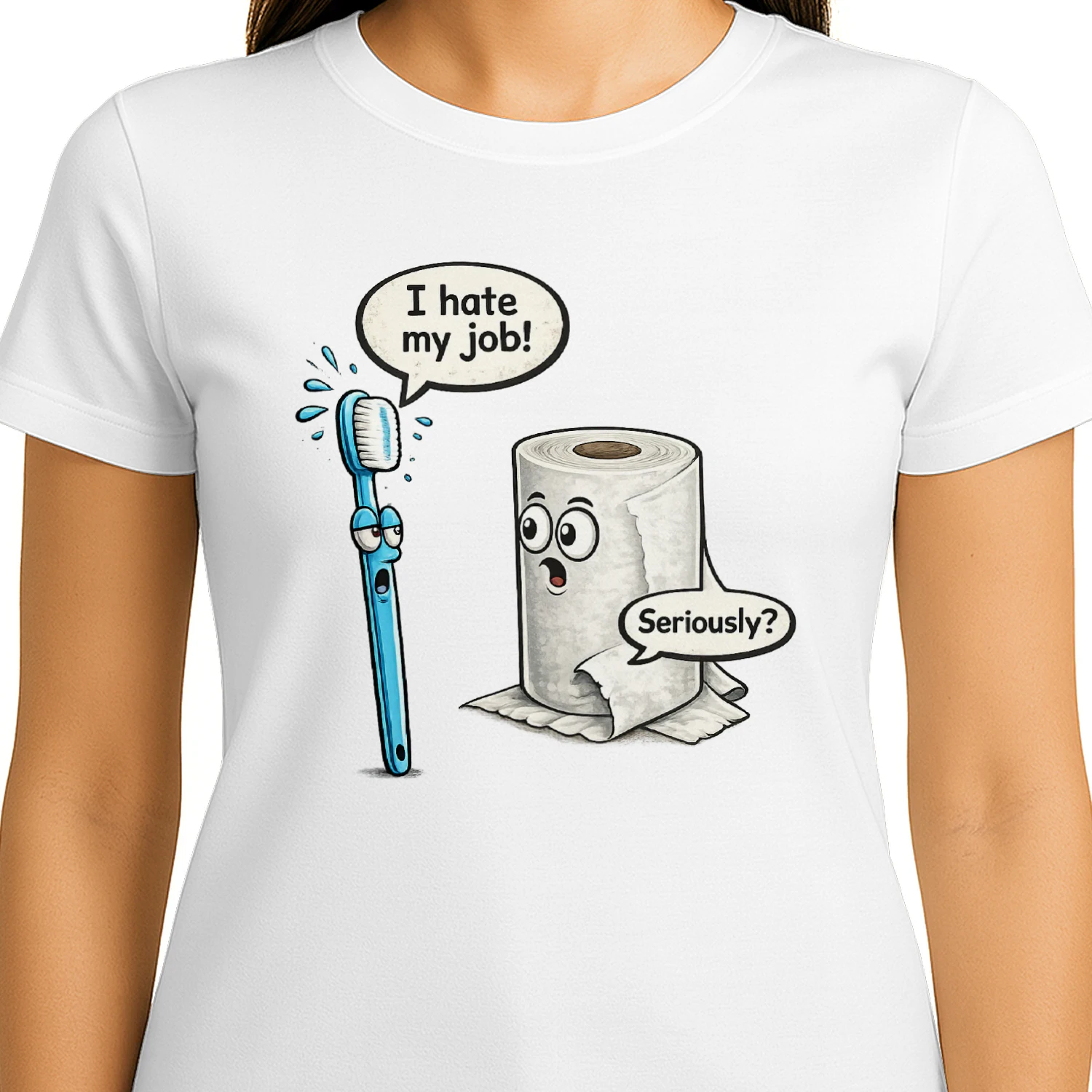 Funny Bathroom Humor Shirt - Toothbrush and Toilet Paper Joke