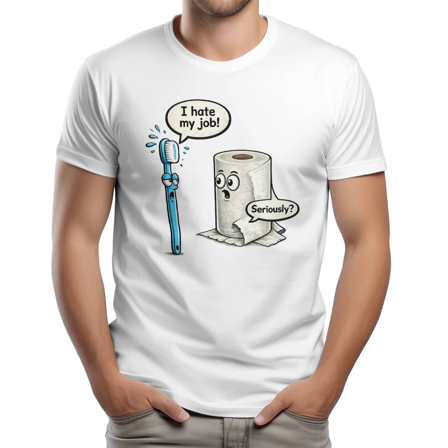 Funny Bathroom Humor Shirt - Toothbrush and Toilet Paper Joke