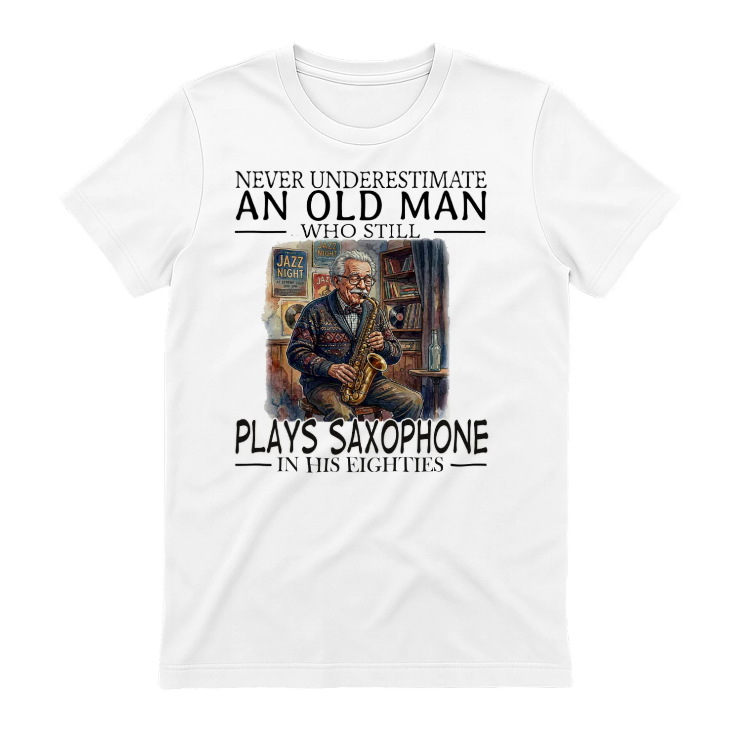 PLAYS SAXOPHONE