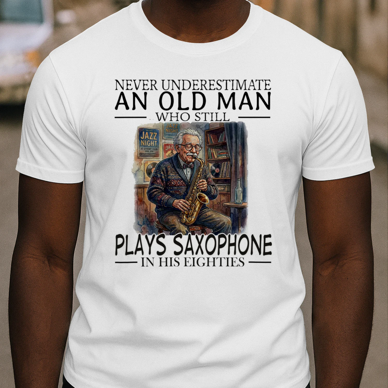 PLAYS SAXOPHONE