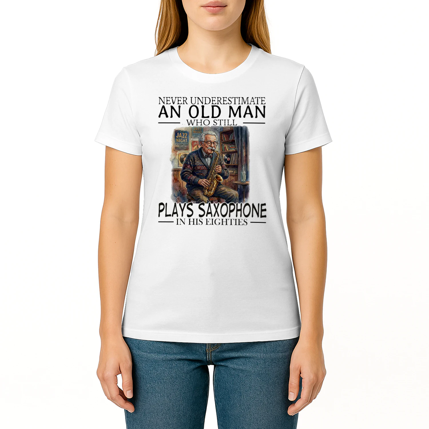 PLAYS SAXOPHONE