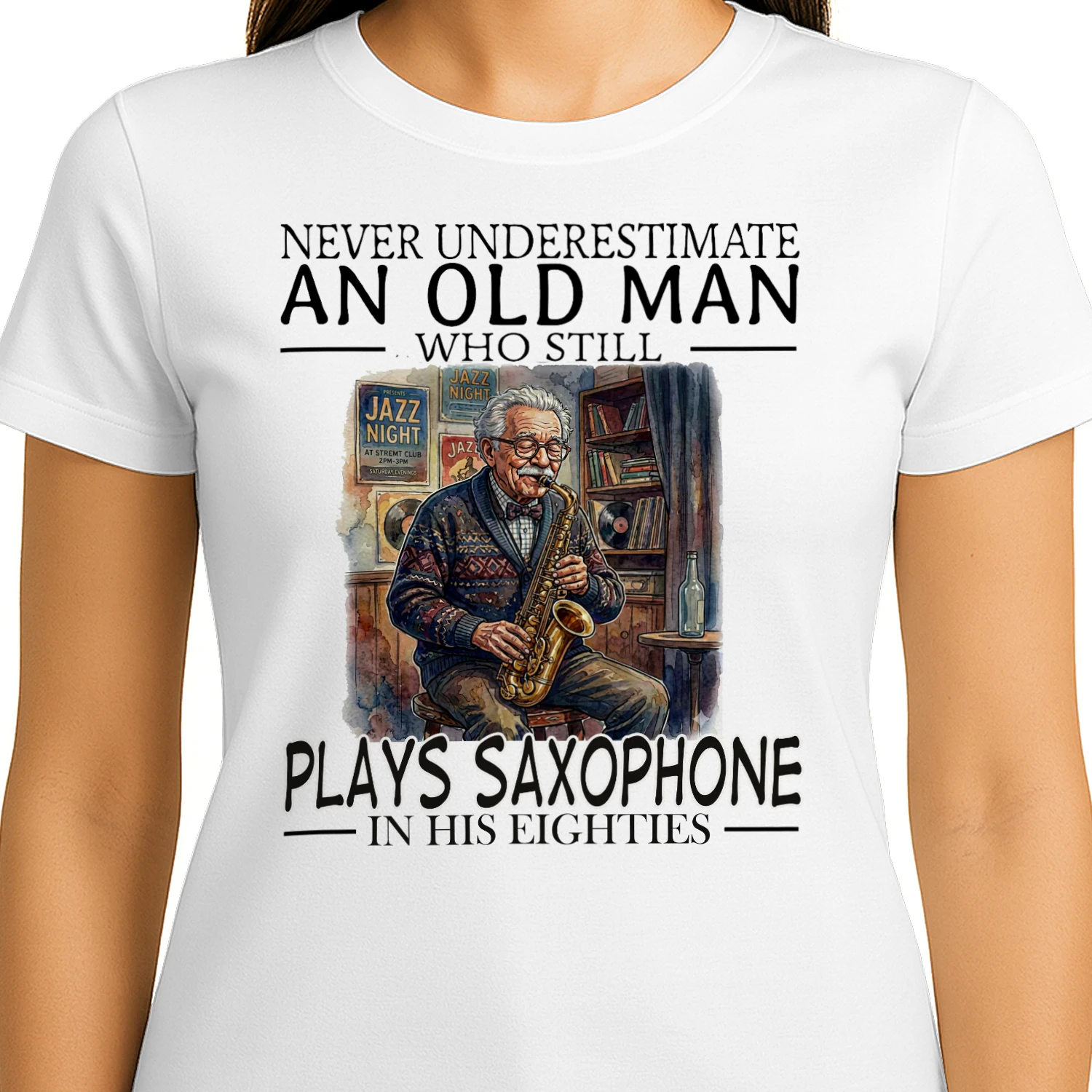 PLAYS SAXOPHONE