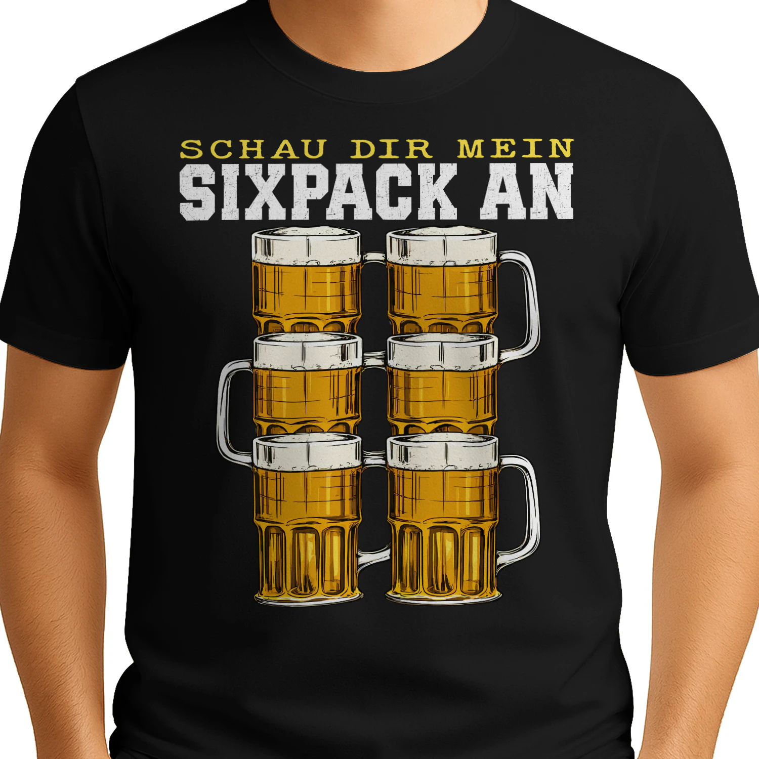 Schau dir mein Sixpack an – Lustiges Bier T-Shirt für Männer | Fun Shirt mit Bierkrügen