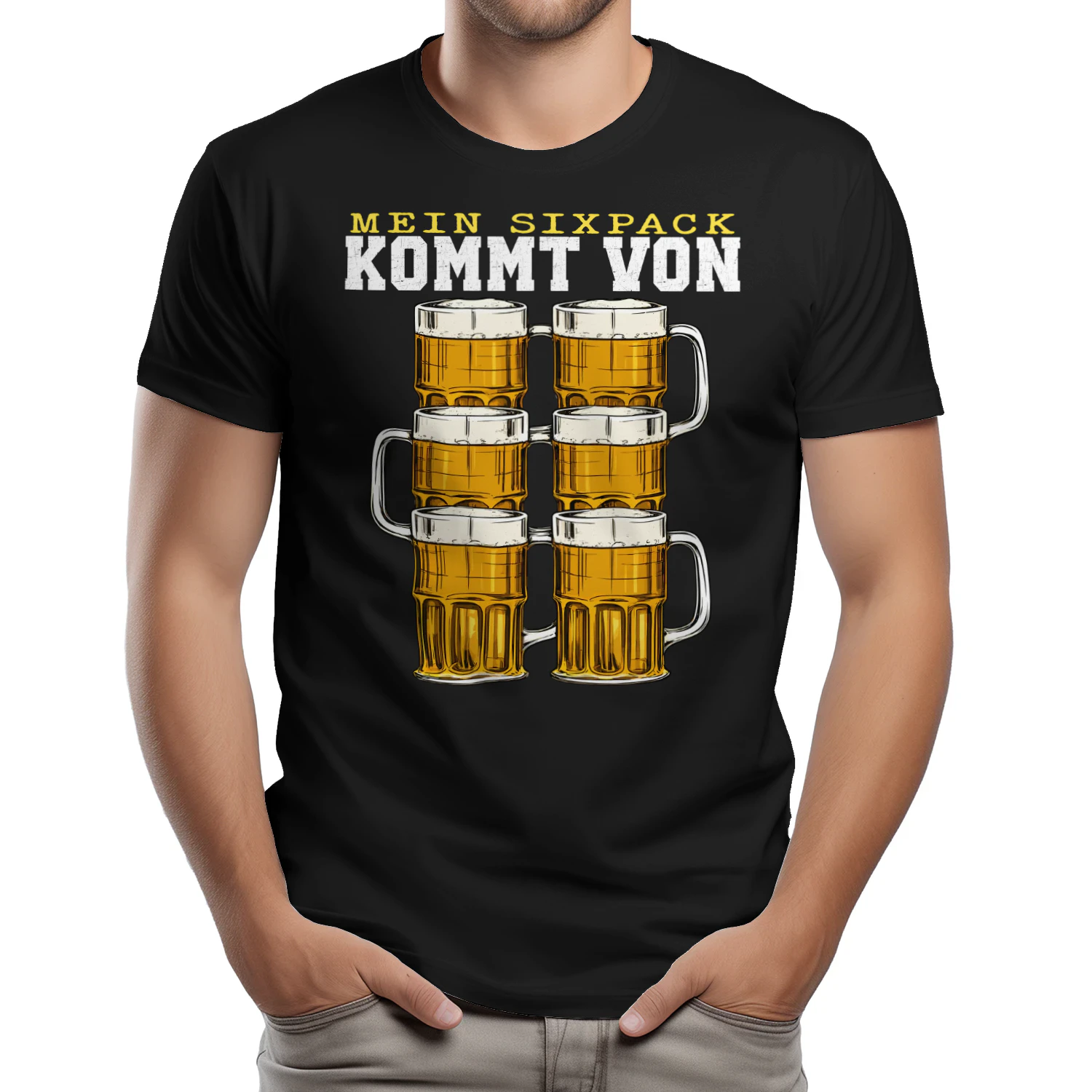 Mein Sixpack kommt von Bier – Lustiges Herren T-Shirt | Witziges Geschenk für Bierfans