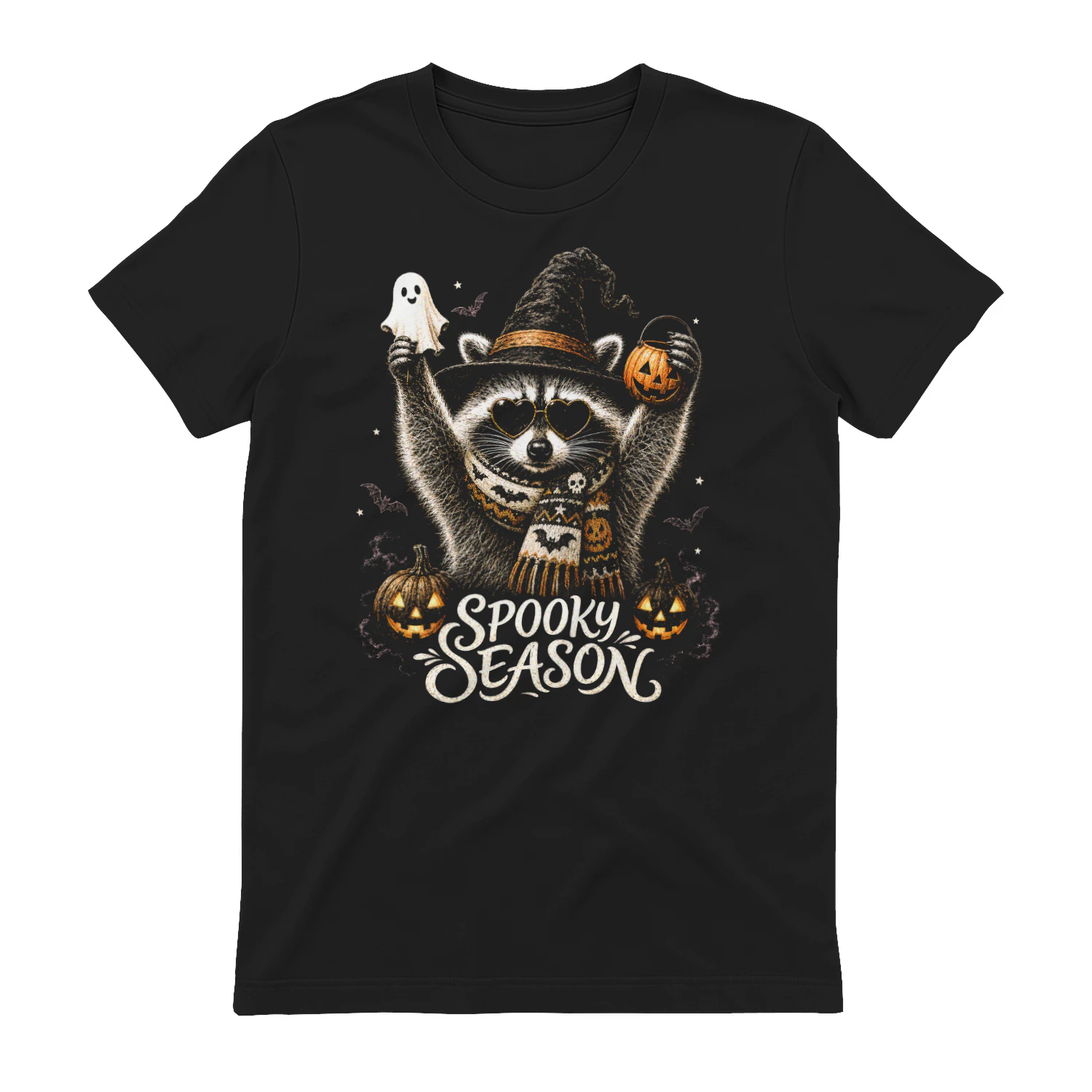 Funny Raccoon Spooky Season Halloween Pumpkin Witch Classic Unisex T-shirt 