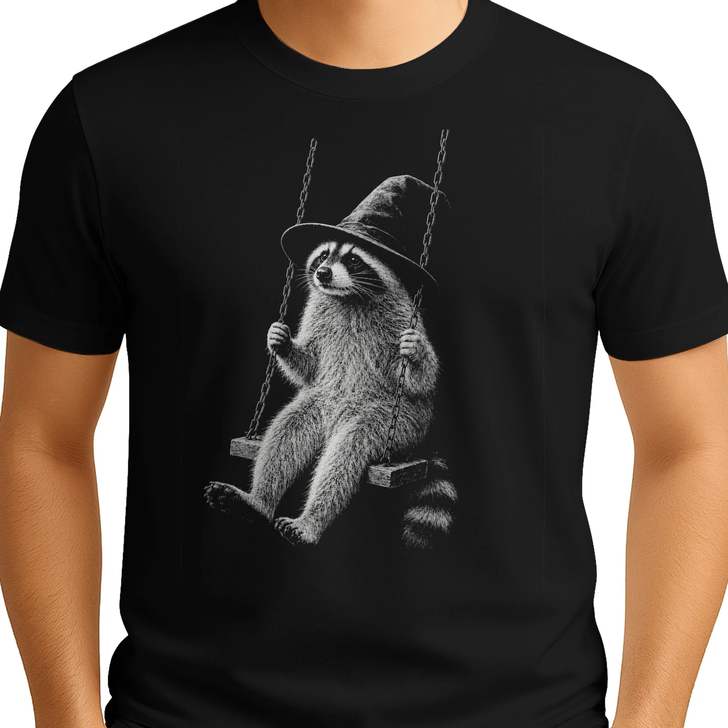 Cute Gothic Raccoon Swing Halloween Classic Unisex T-shirt 