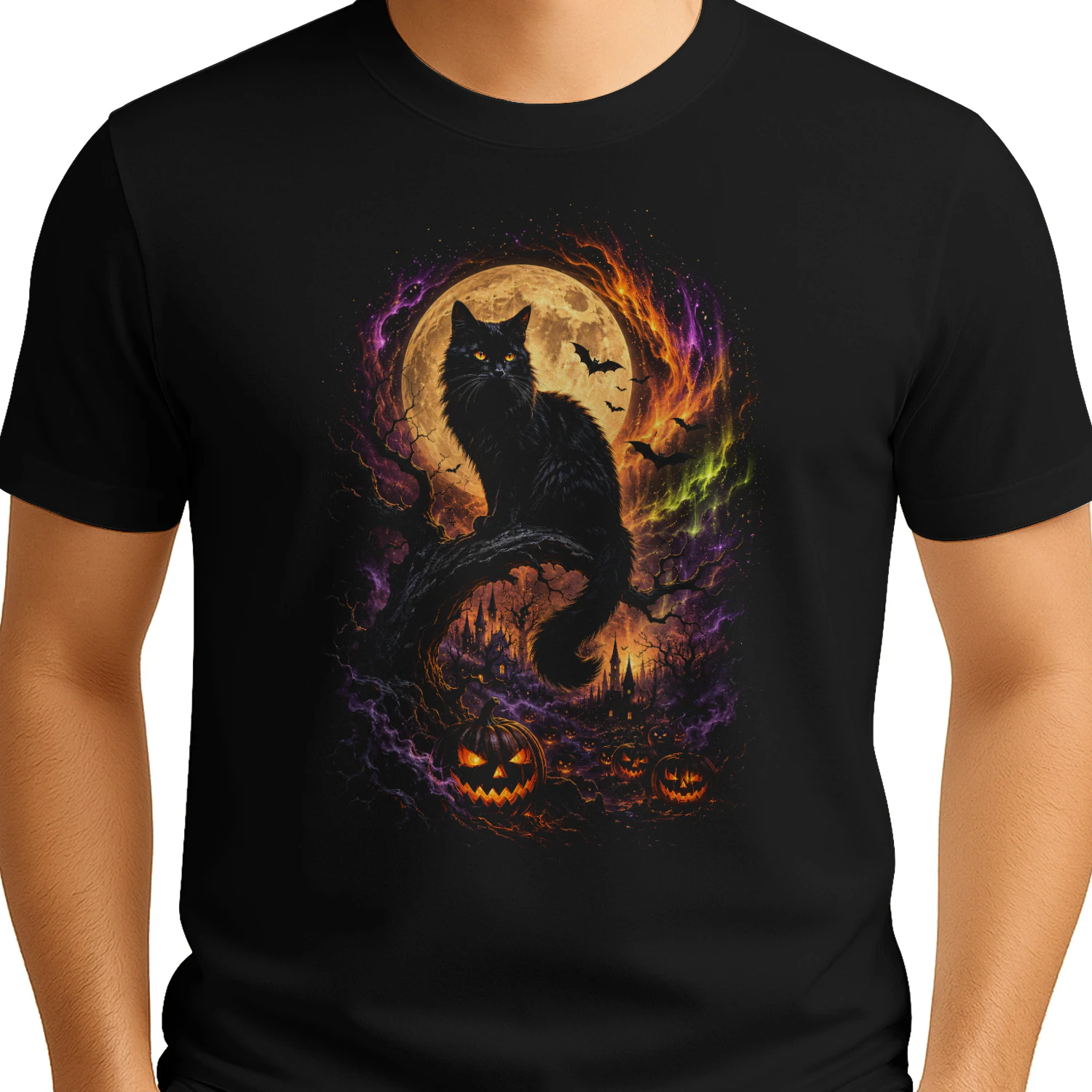 Black Cat Full Moon Halloween Spooky Season Classic Unisex T-shirt 