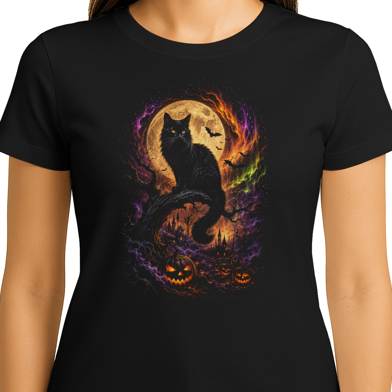 Black Cat Full Moon Halloween Spooky Season Classic Unisex T-shirt 