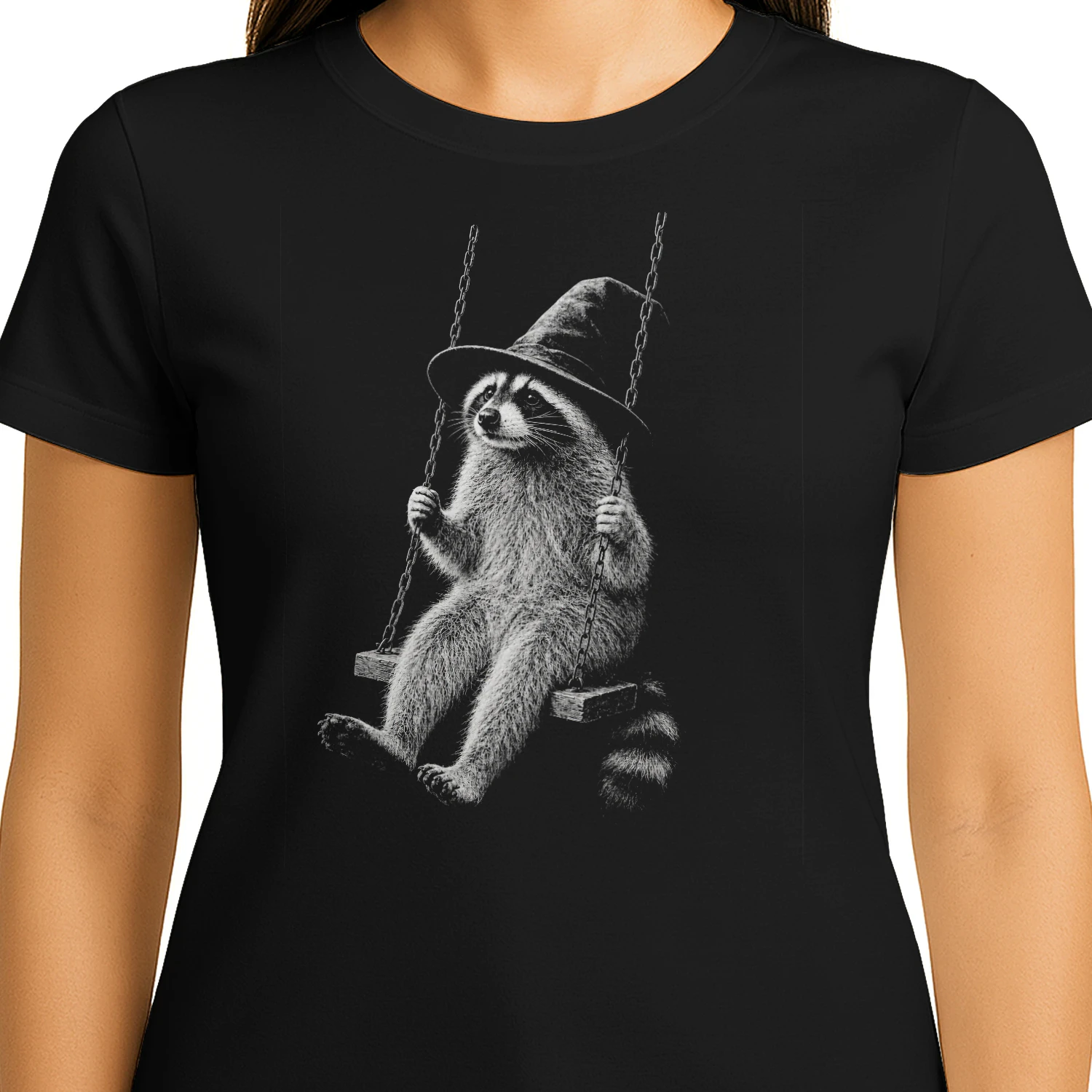 Cute Gothic Raccoon Swing Halloween Classic Unisex T-shirt 