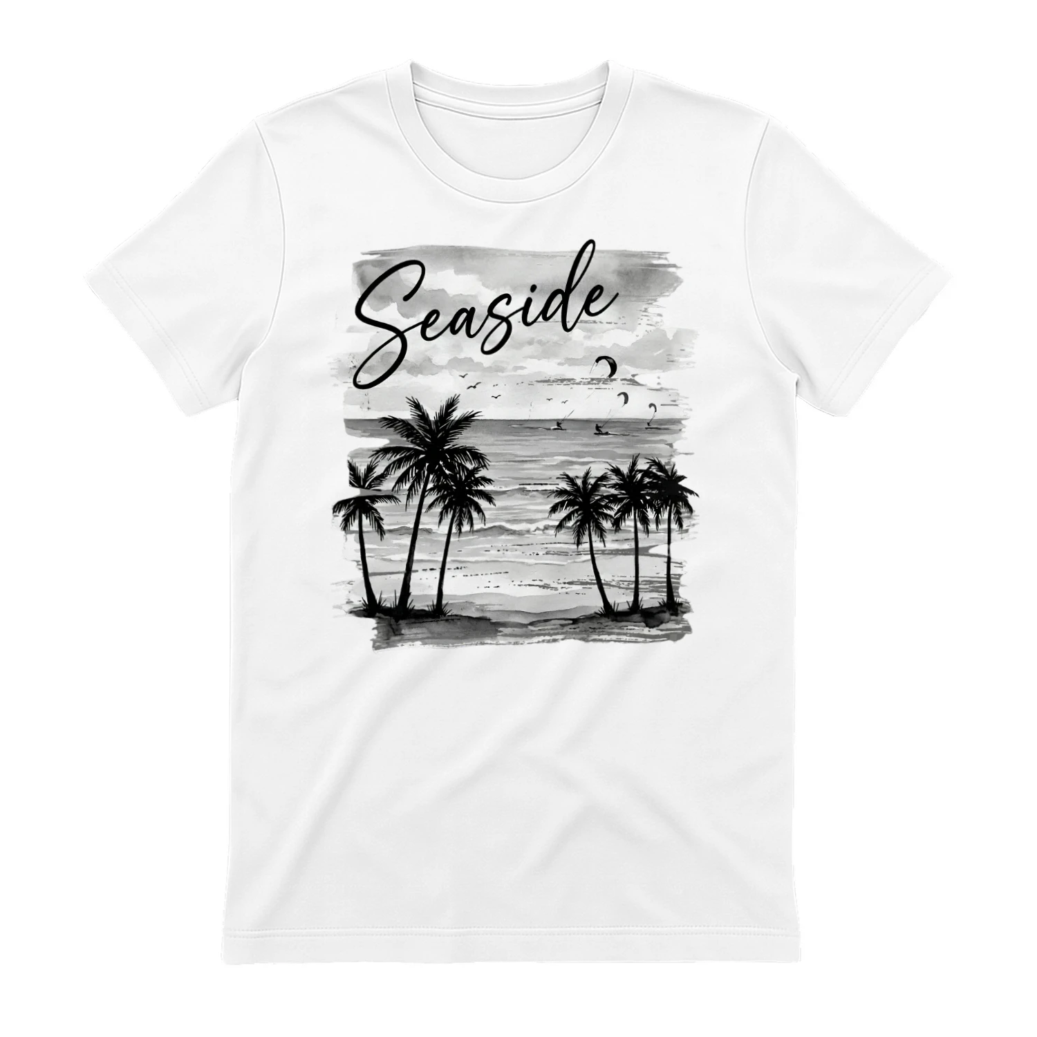 Black White Palm Tree Men T-Shirt, Summer Beach Vacation Tee, Relaxed Casual Short Sleeve Shirt, Tropical Seaside Outfit, Breathable Summer Top