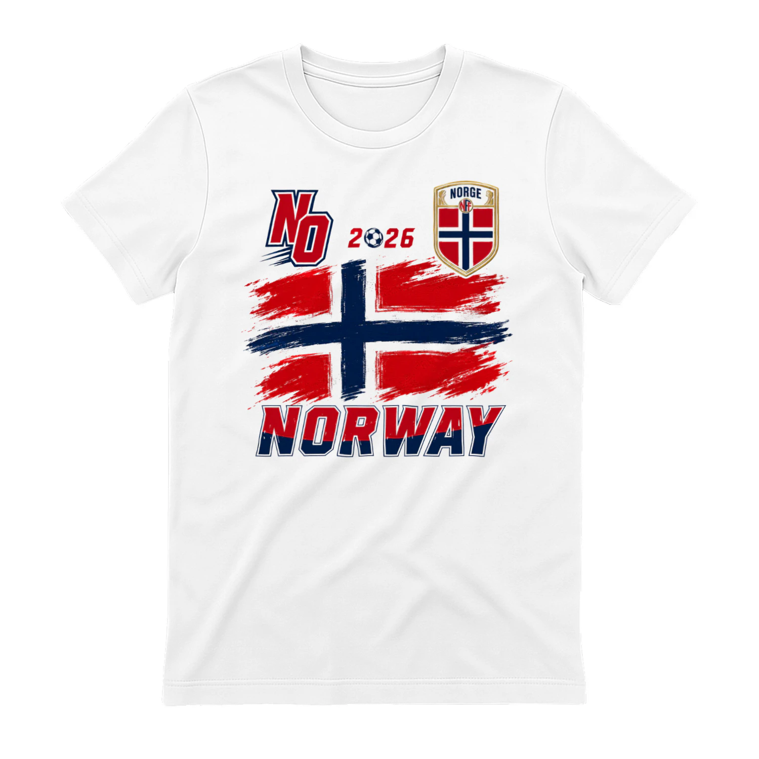 Norge 2026 Fotball T-skjorte, Norsk Flagg Shirt, Norway Football Tee