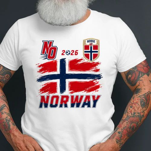 Norge 2026 Fotball T-skjorte, Norsk Flagg Shirt, Norway Football Tee