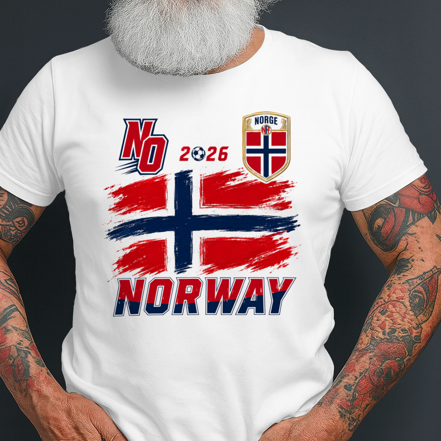 Norge 2026 Fotball T-skjorte, Norsk Flagg Shirt, Norway Football Tee