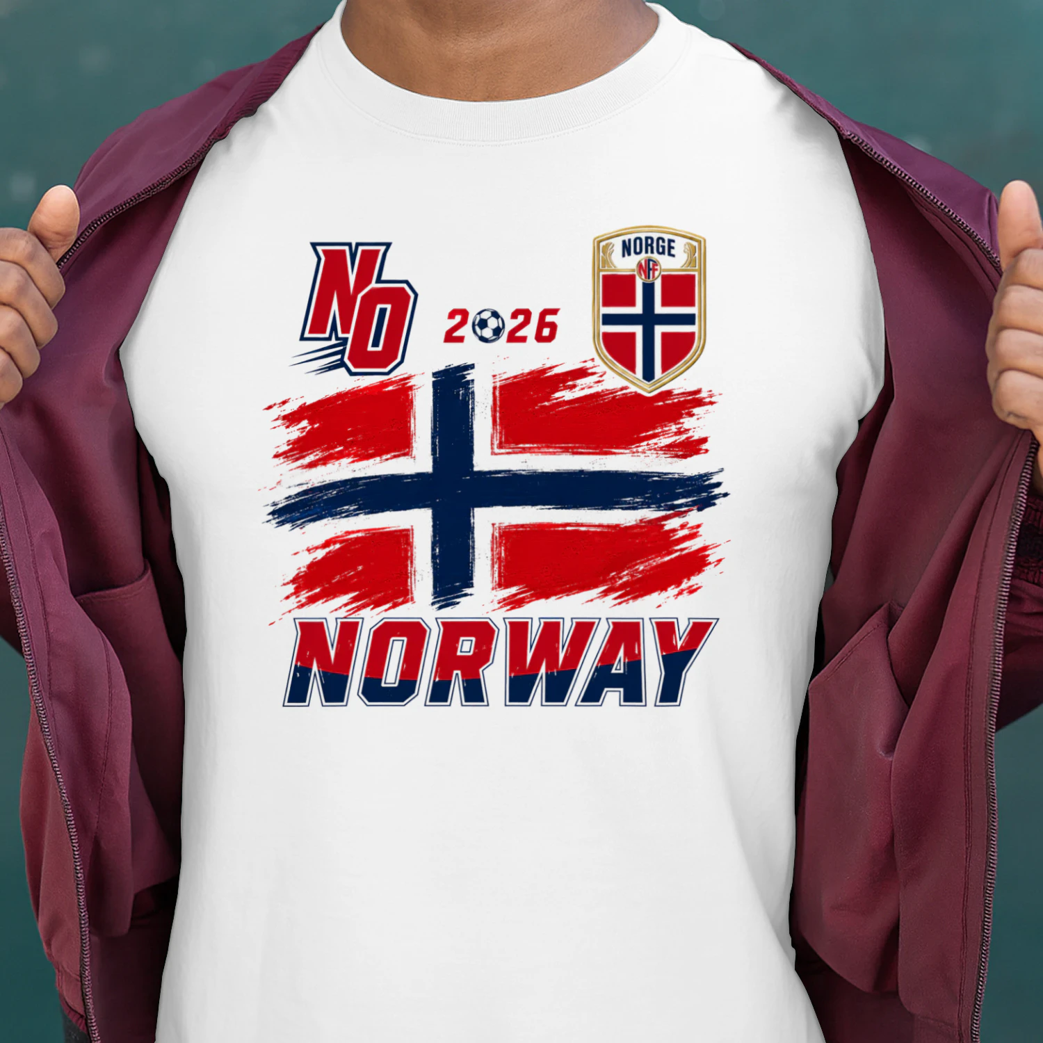 Norge 2026 Fotball T-skjorte, Norsk Flagg Shirt, Norway Football Tee