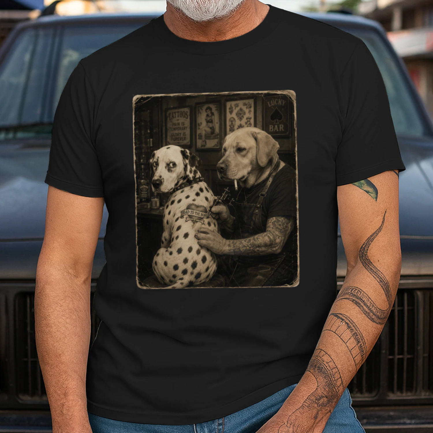 Retro Dalmatian Tattoo Artist Shirt, Funny Smoking Dog