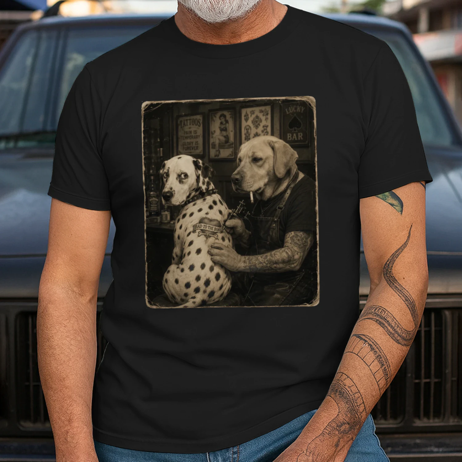 Retro Dalmatian Tattoo Artist Shirt, Funny Smoking Dog