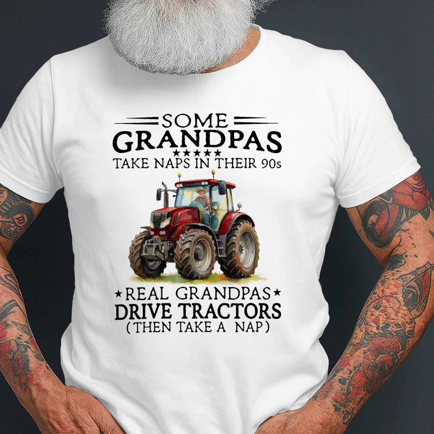 Real Grandpas Drive Tractors 90s Red