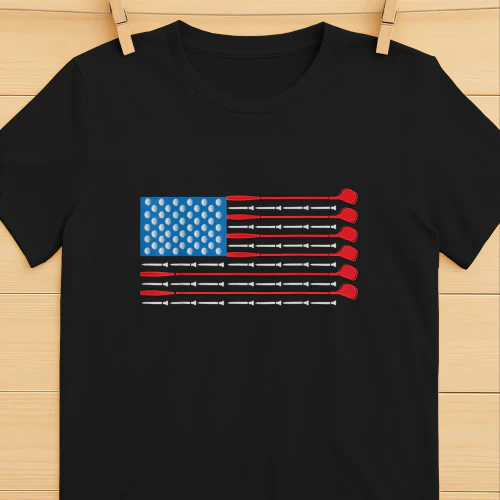 USA Flag Golf Clubs & Golf Balls Tee