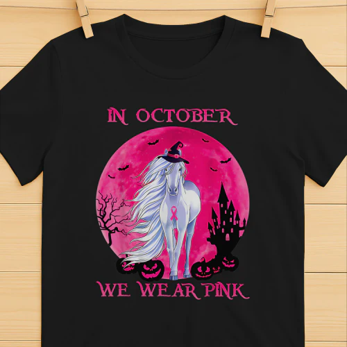 Horse In October We Wear Pink Halloween