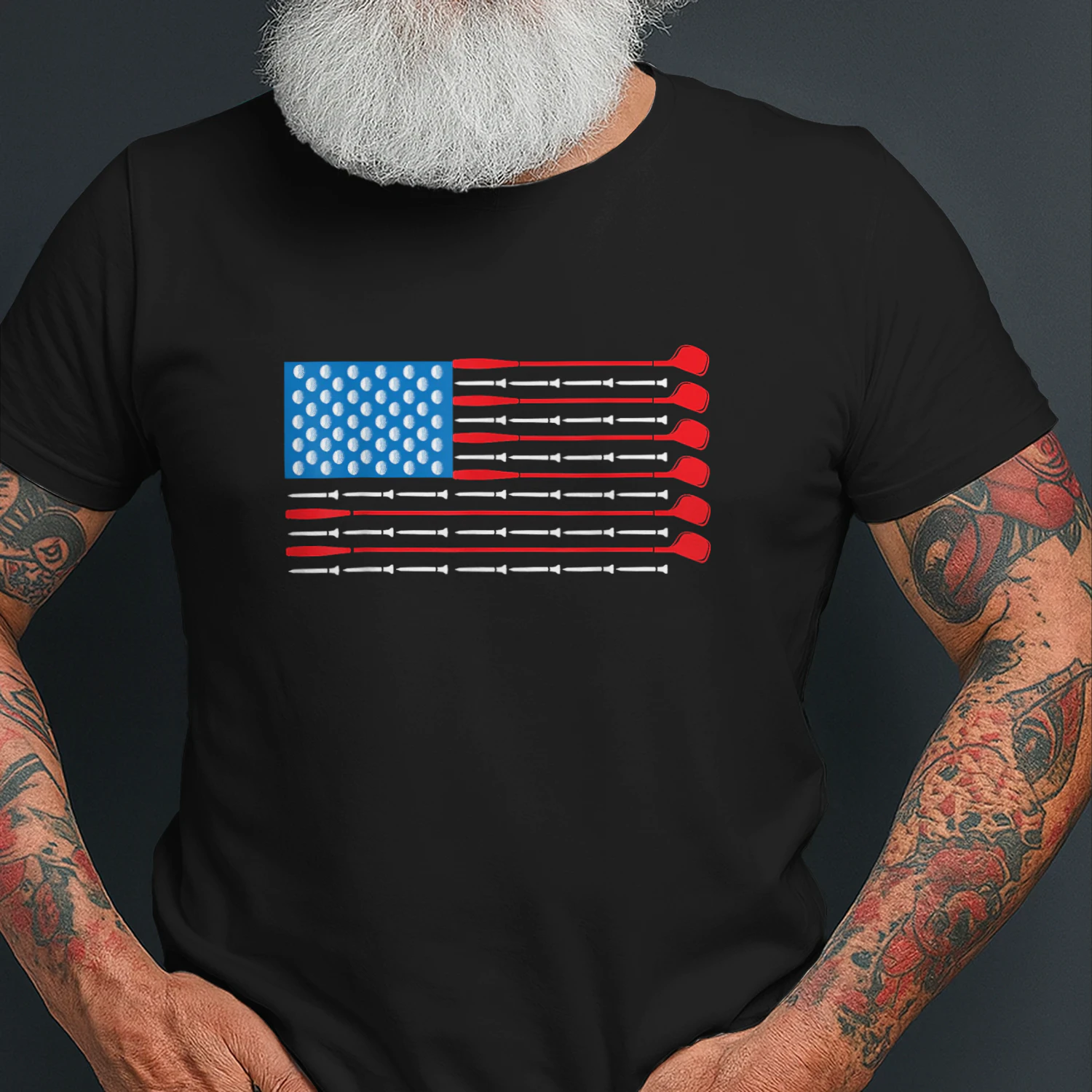 USA Flag Golf Clubs & Golf Balls Tee