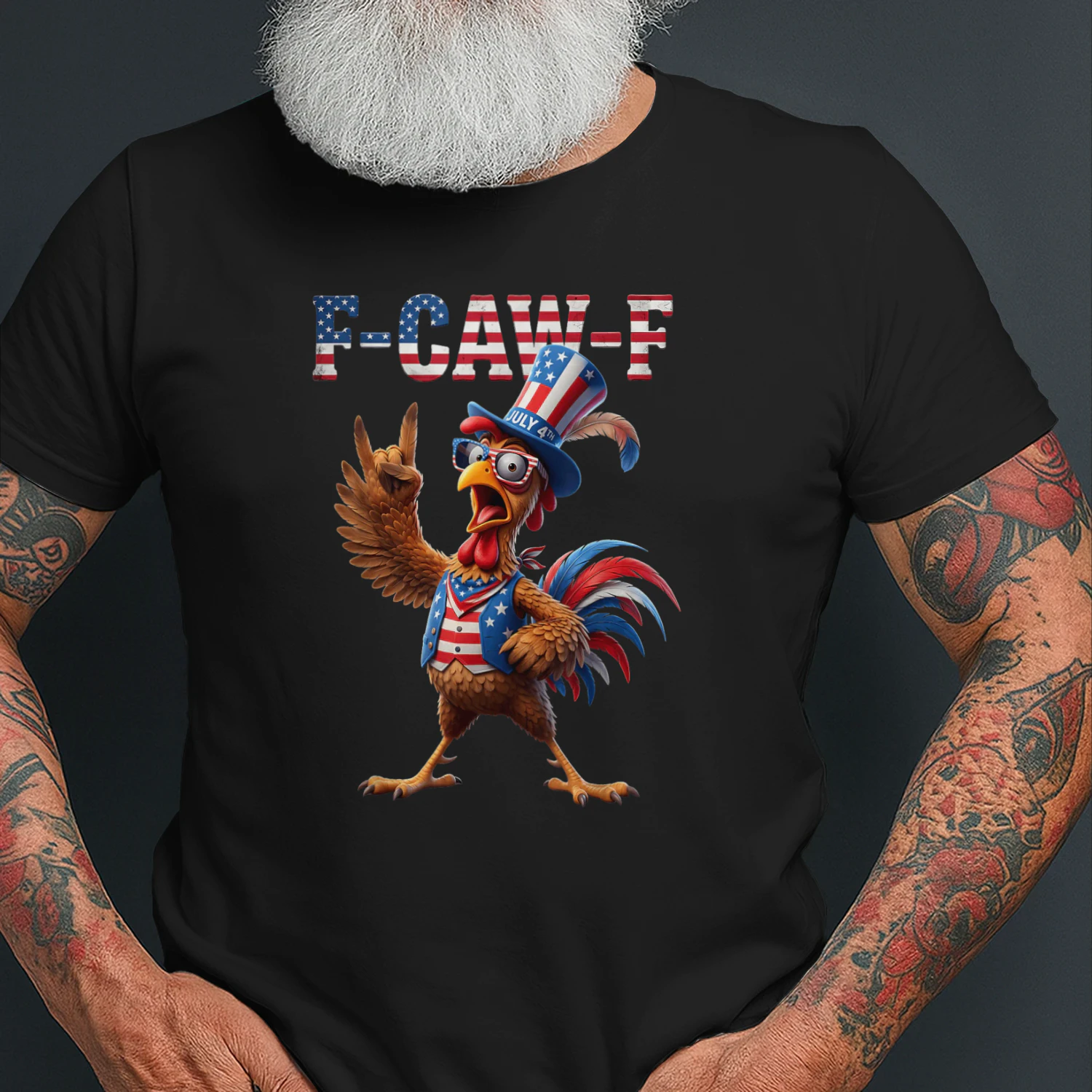 F Caw F American Flag Rooster 4th of July