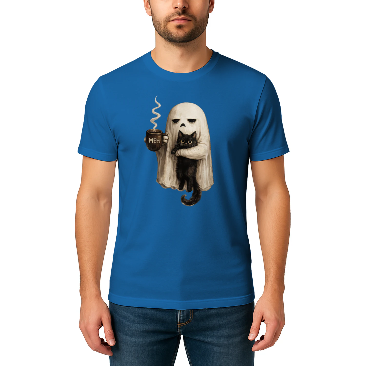 Ghost Cat Coffee Lover Halloween T-Shirt