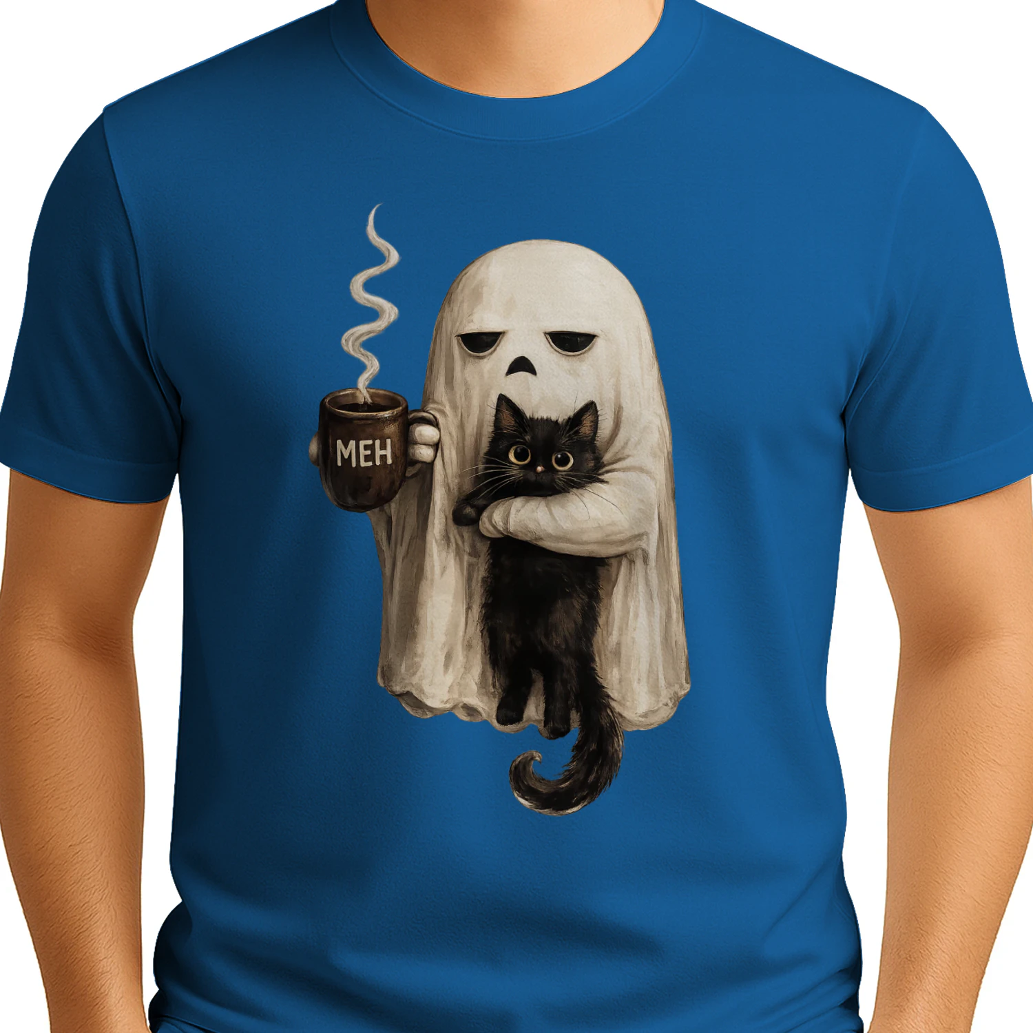 Ghost Cat Coffee Lover Halloween T-Shirt
