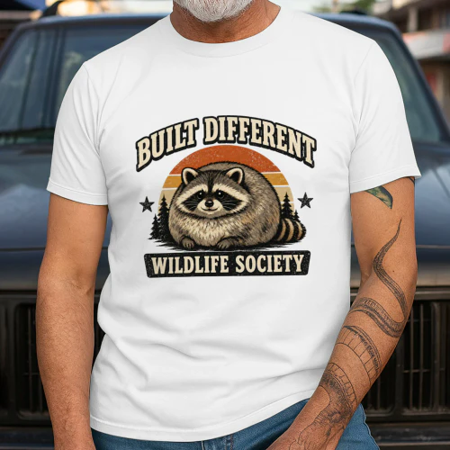 Built Different Wildlife Society – Funny Raccoon Graphic Tee