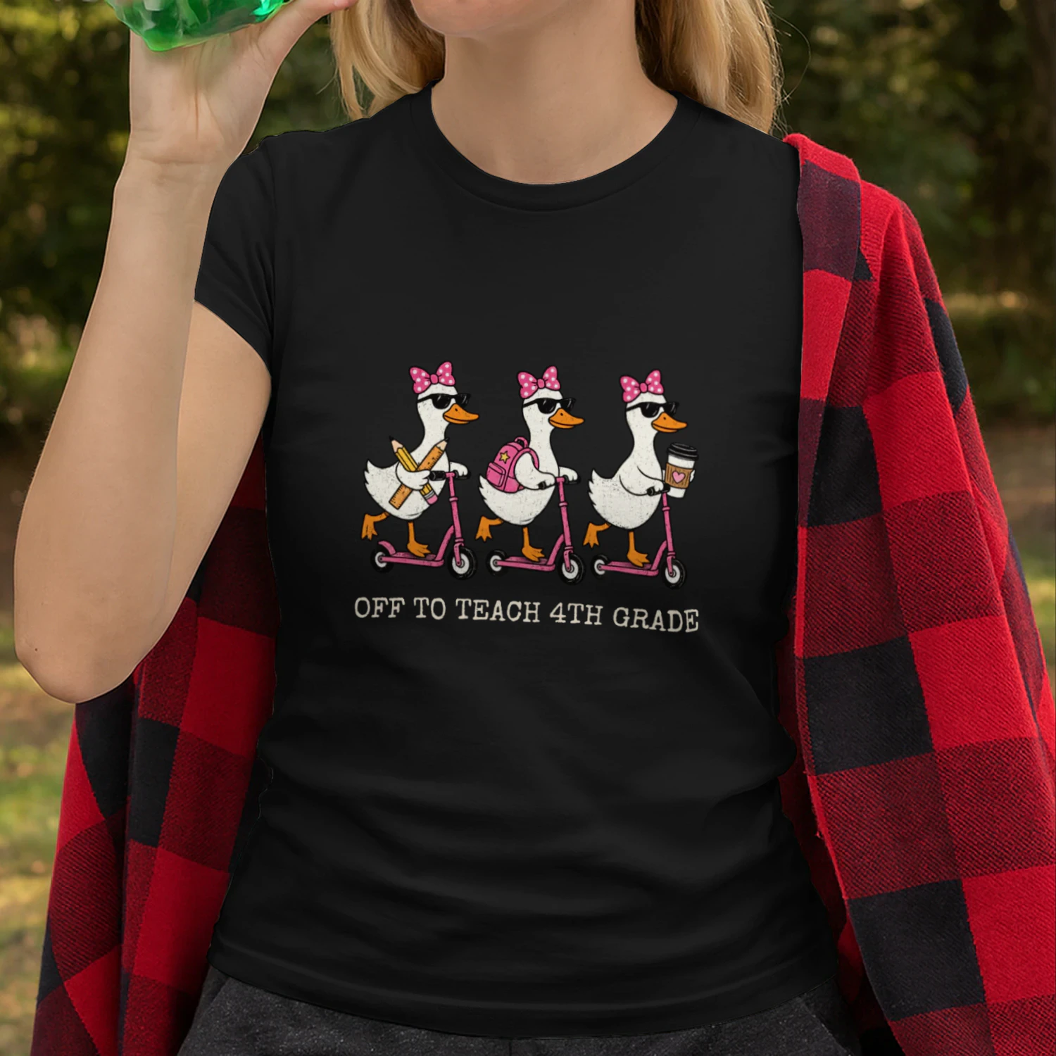 Off to Teach 4th Grade Scooter Geese Teacher Shirt