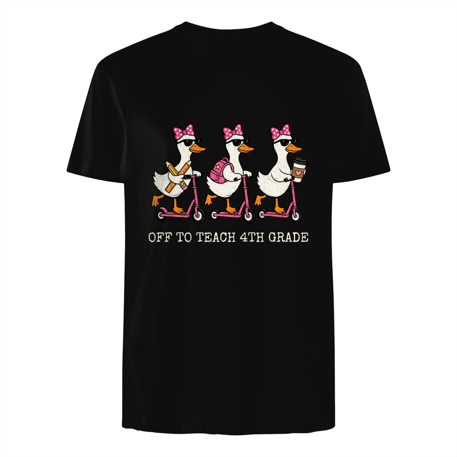 Off to Teach 4th Grade Scooter Geese Teacher Shirt