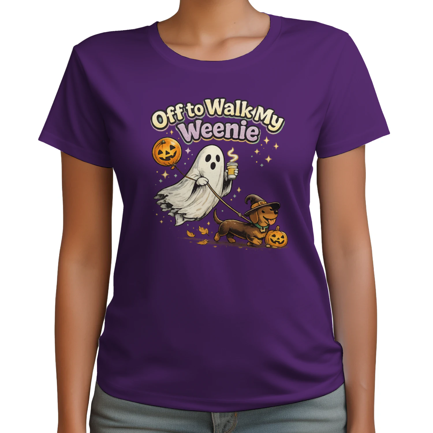 lOff to Walk My Weenie Shirt, Funny Halloween Dachshund Tee, Ghost Wiener Dog Retro Fall Dog Lover Gift