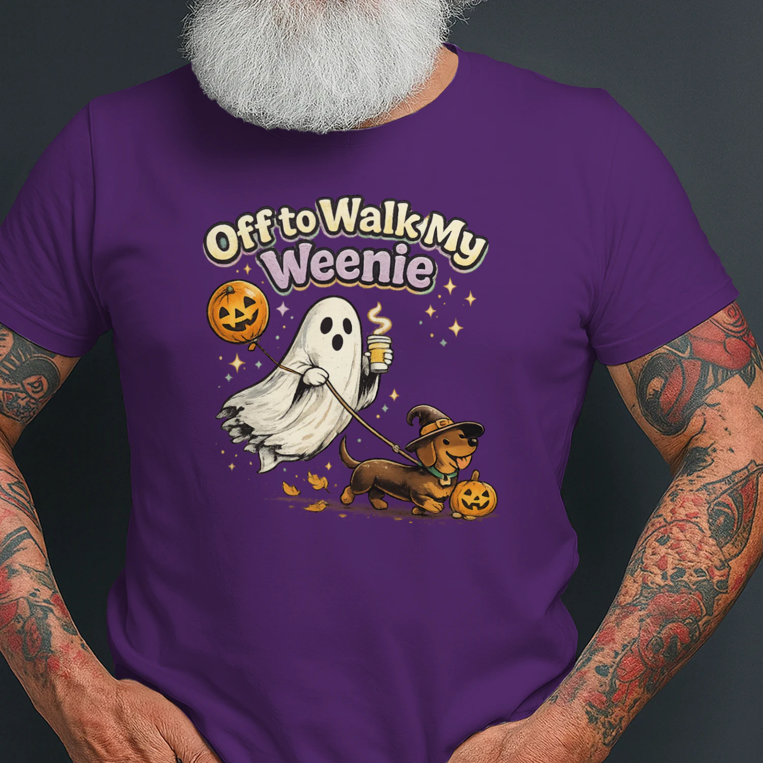 lOff to Walk My Weenie Shirt, Funny Halloween Dachshund Tee, Ghost Wiener Dog Retro Fall Dog Lover Gift