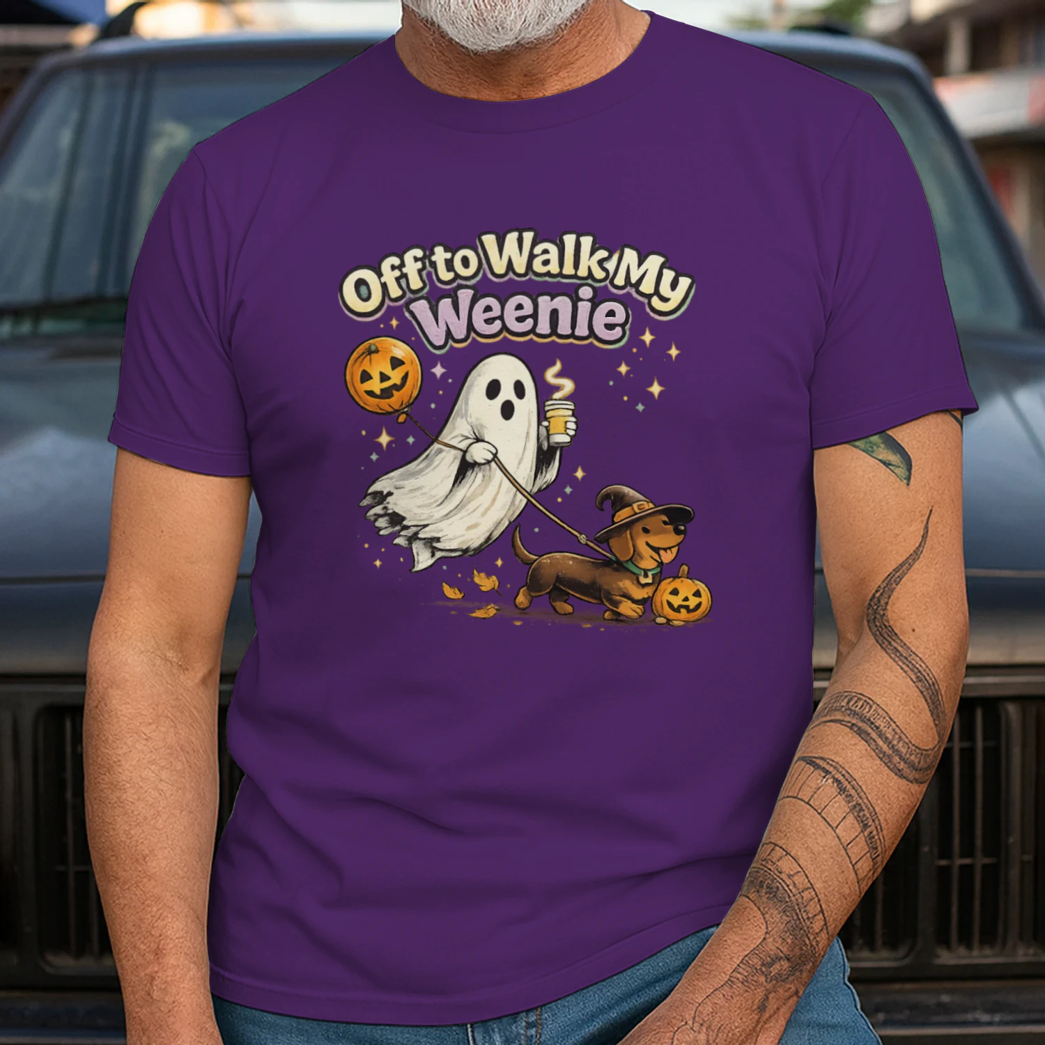 lOff to Walk My Weenie Shirt, Funny Halloween Dachshund Tee, Ghost Wiener Dog Retro Fall Dog Lover Gift