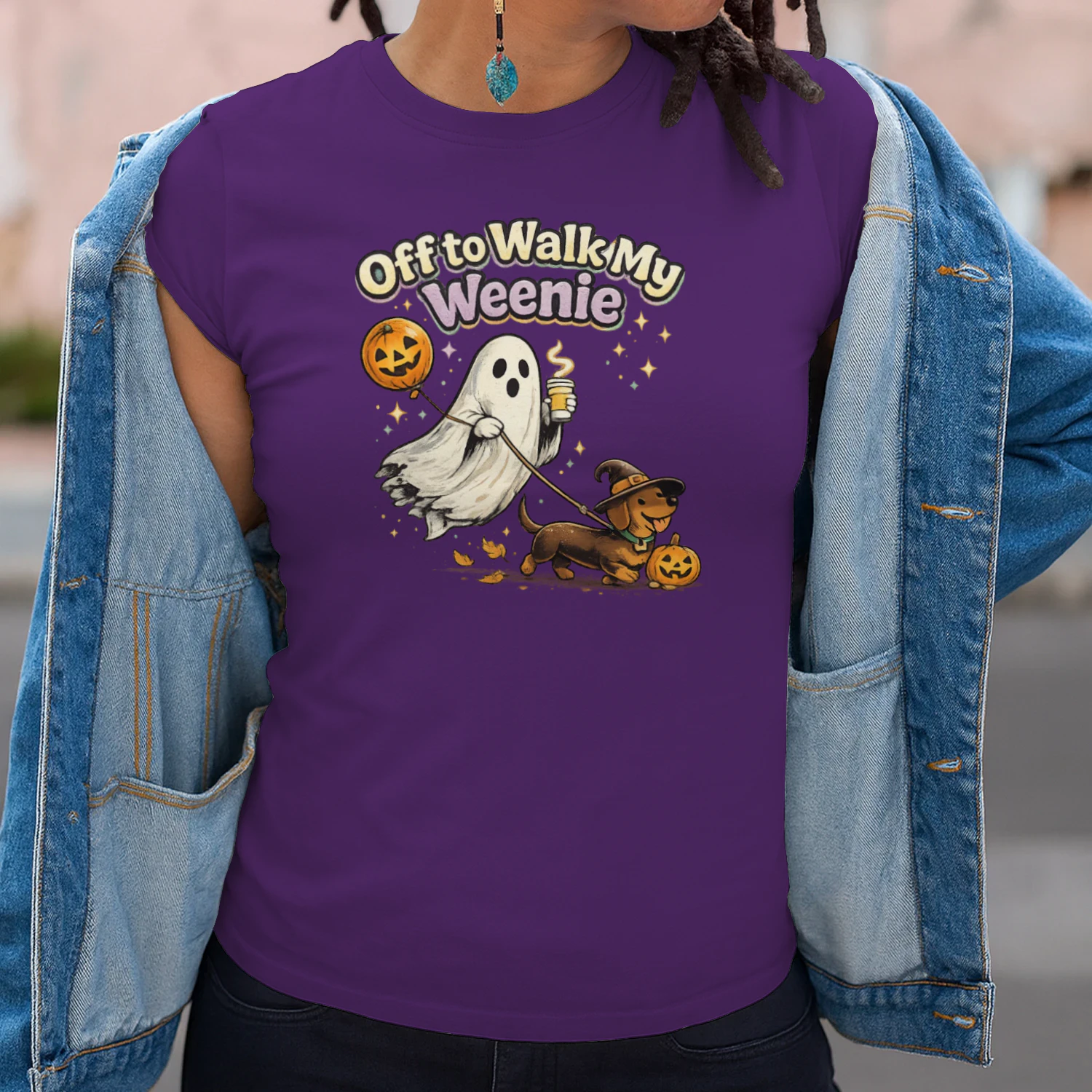 lOff to Walk My Weenie Shirt, Funny Halloween Dachshund Tee, Ghost Wiener Dog Retro Fall Dog Lover Gift