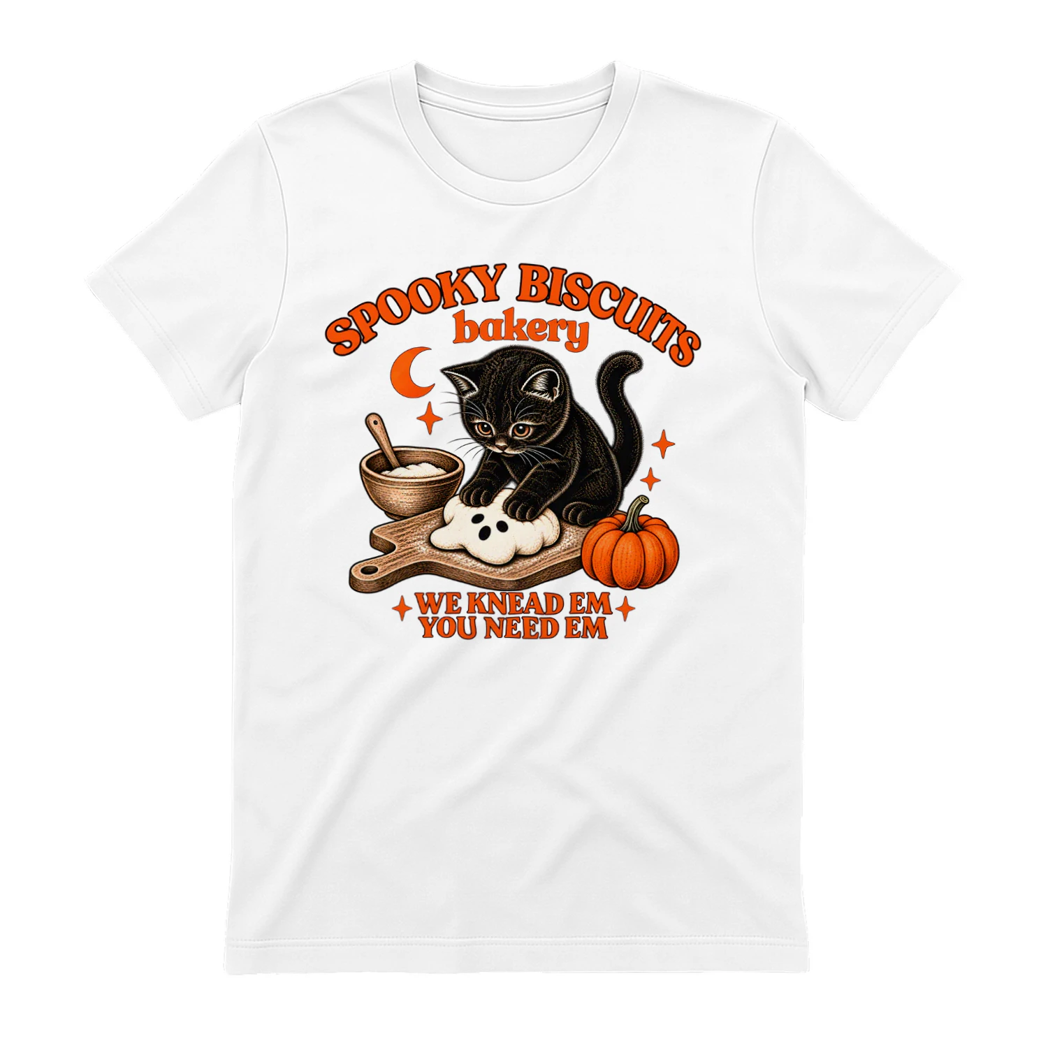 Spooky Biscuits Black Cat Halloween T-Shirt