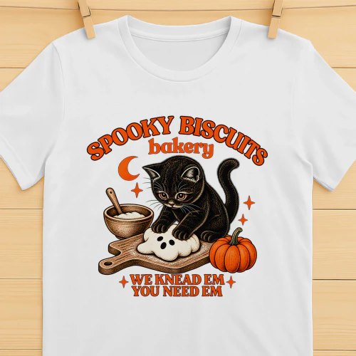 Spooky Biscuits Black Cat Halloween T-Shirt