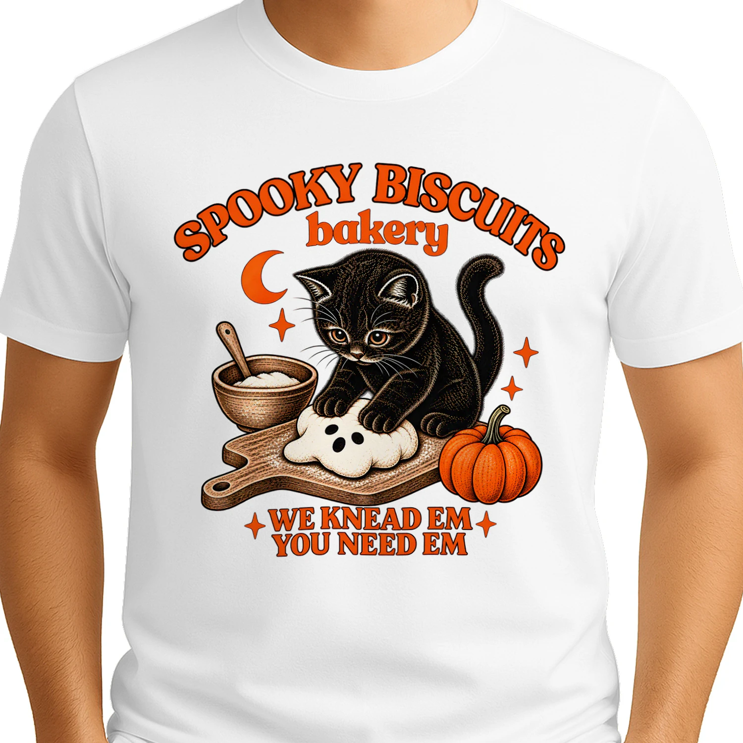 Spooky Biscuits Black Cat Halloween T-Shirt