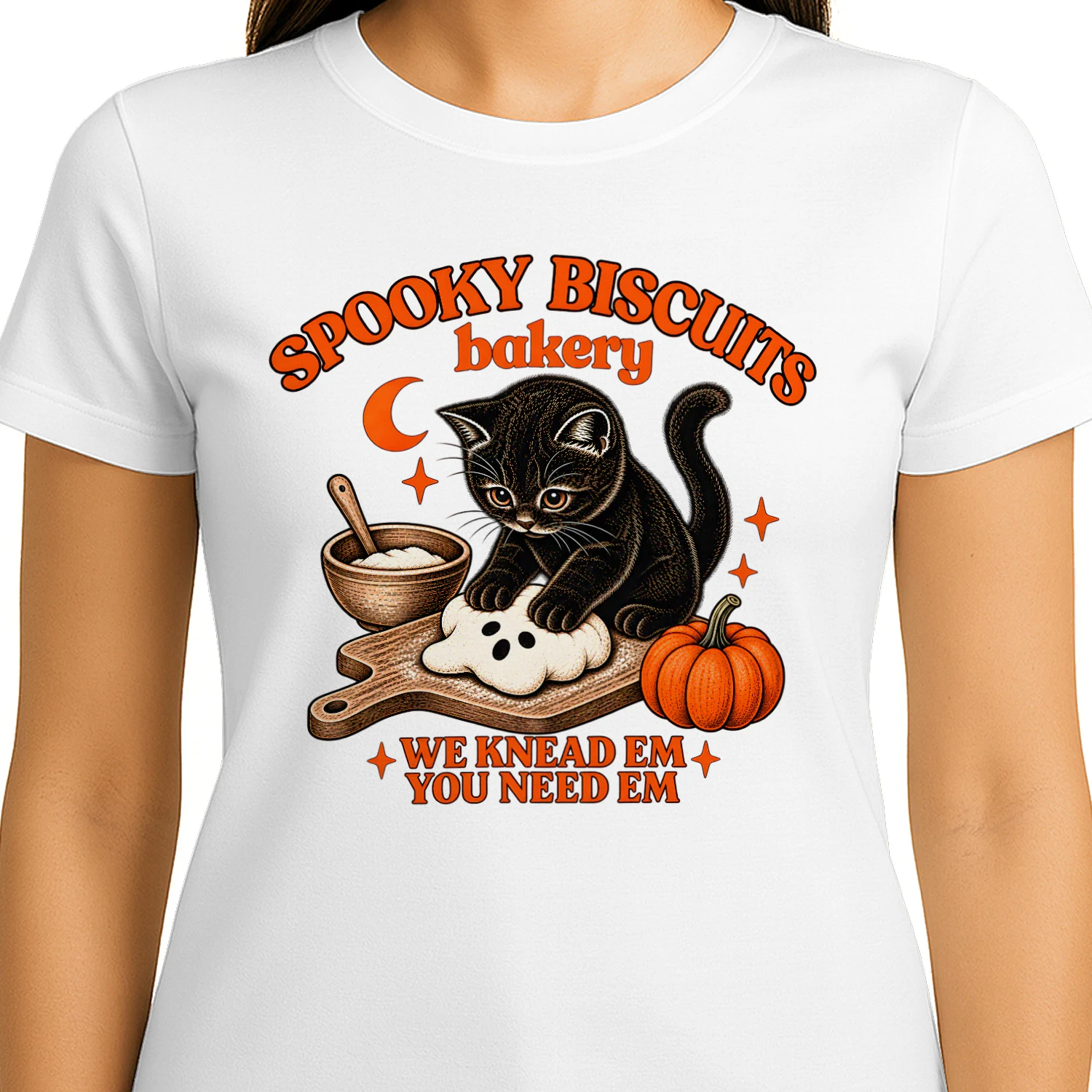 Spooky Biscuits Black Cat Halloween T-Shirt