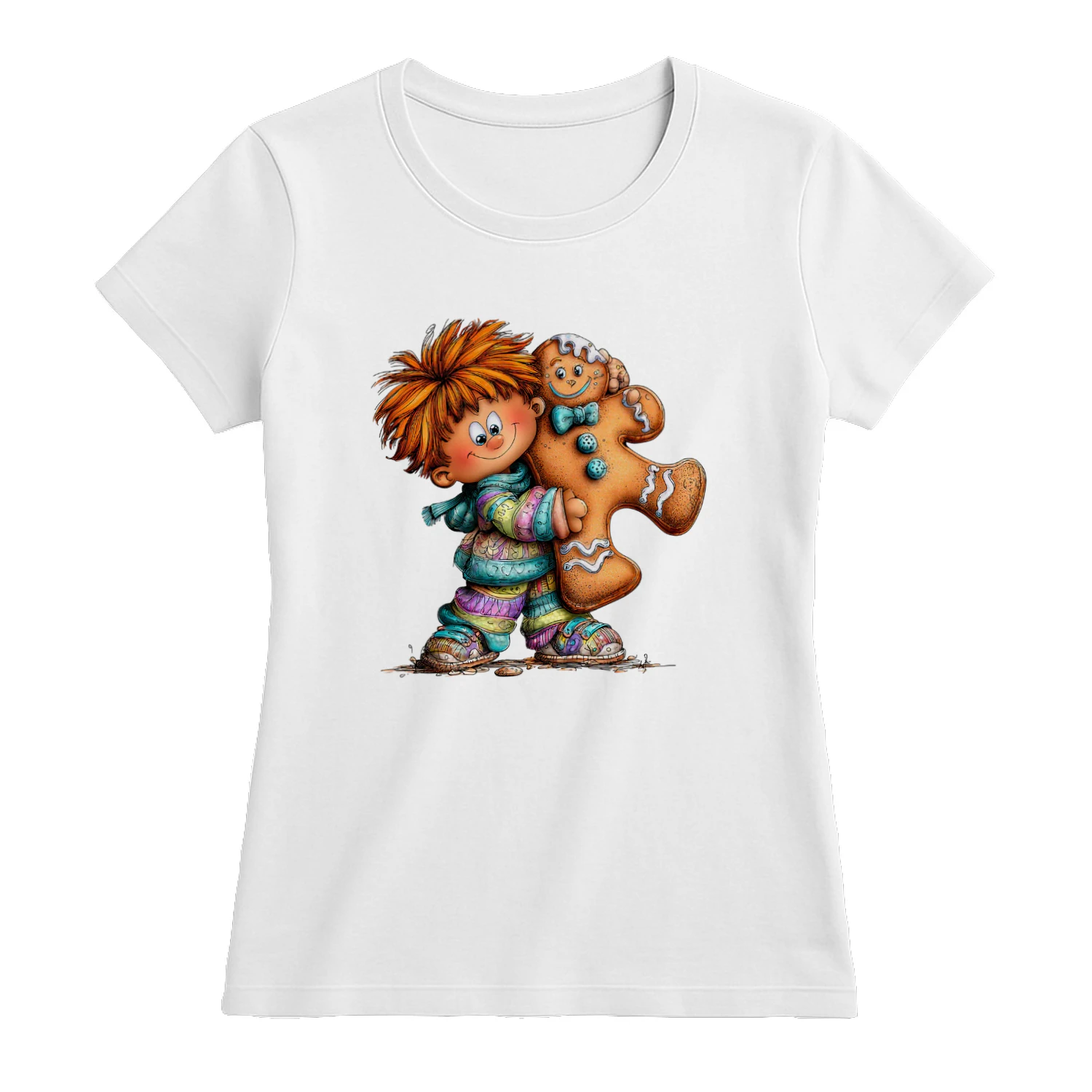 Cute Christmas Boy Hugging Gingerbread Man Holiday T-Shirt
