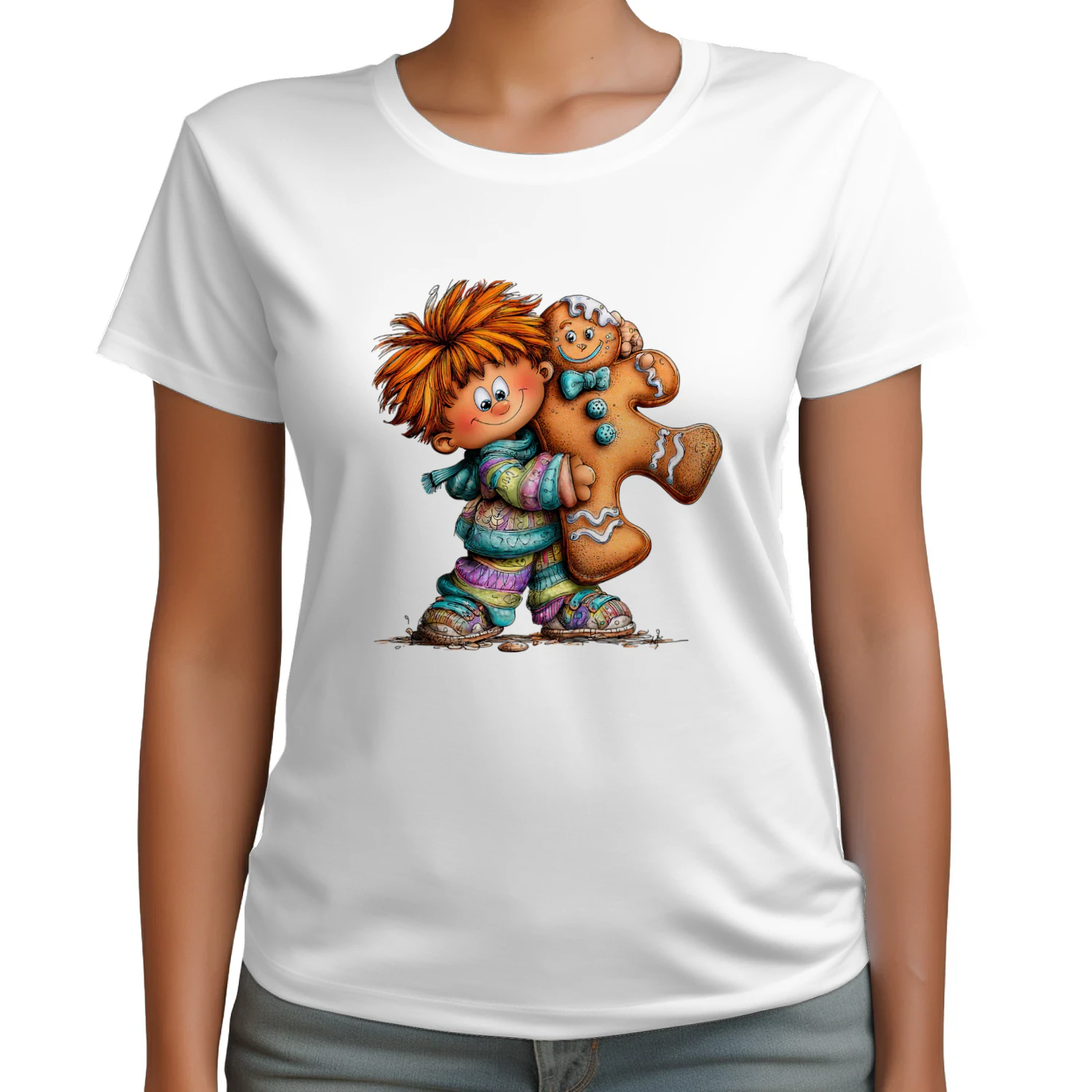 Cute Christmas Boy Hugging Gingerbread Man Holiday T-Shirt