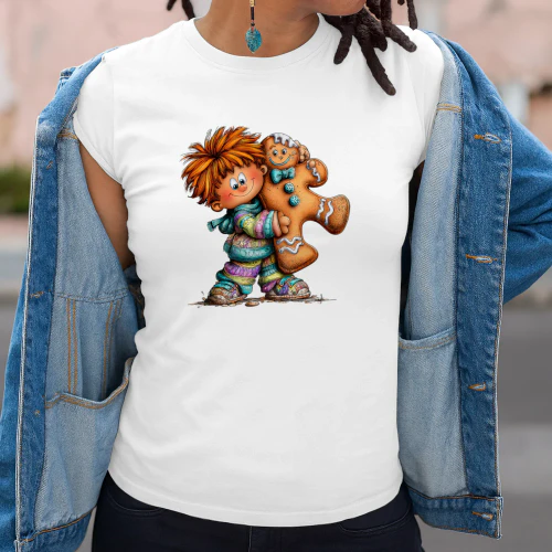 Cute Christmas Boy Hugging Gingerbread Man Holiday T-Shirt